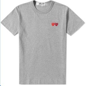 Comme Des Garçons Play TShirt - Grey with 2 hearts